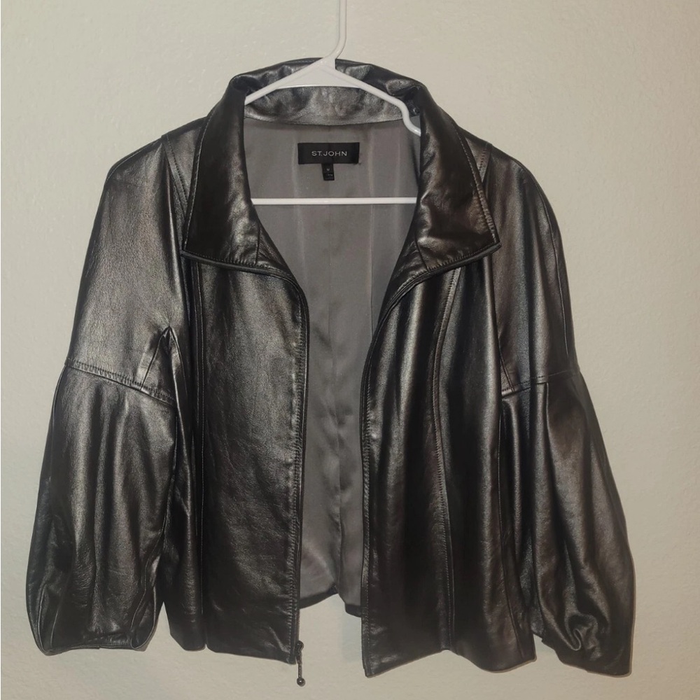 St. John women’s pearlised Napa leather grey jacket - Picture 6 of 12
